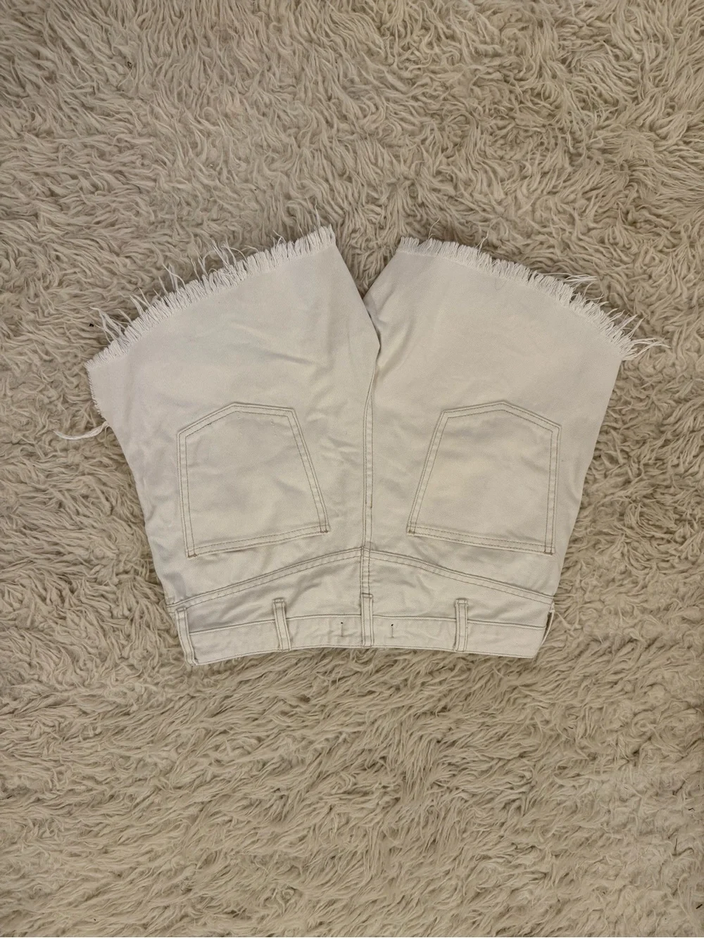 Free People Off-White Frayed Hem Denim Shorts